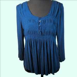 Younique Blue 3/4 Sleeve Smocked Blouse